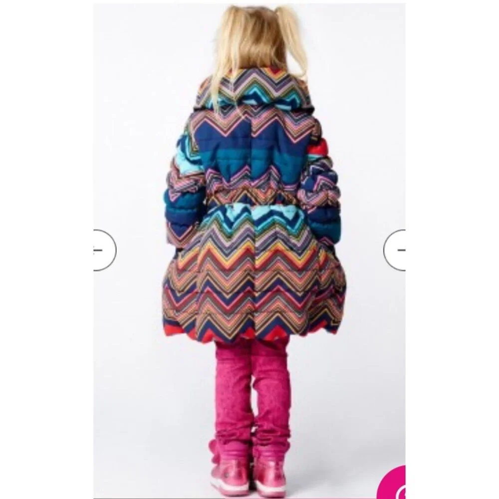 Mim Pi stretch puffer belted coat girls size 4 chevron - Picture 13 of 13